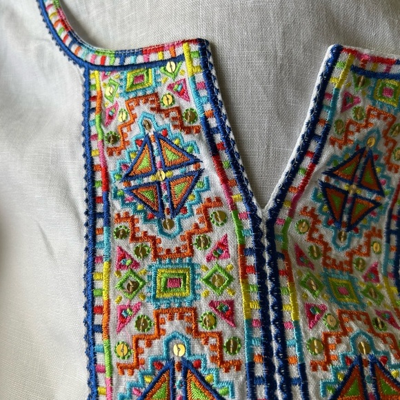 John Mark Linen Tunic White With Multicolor Embroidered Excellent Size S - Picture 4 of 13